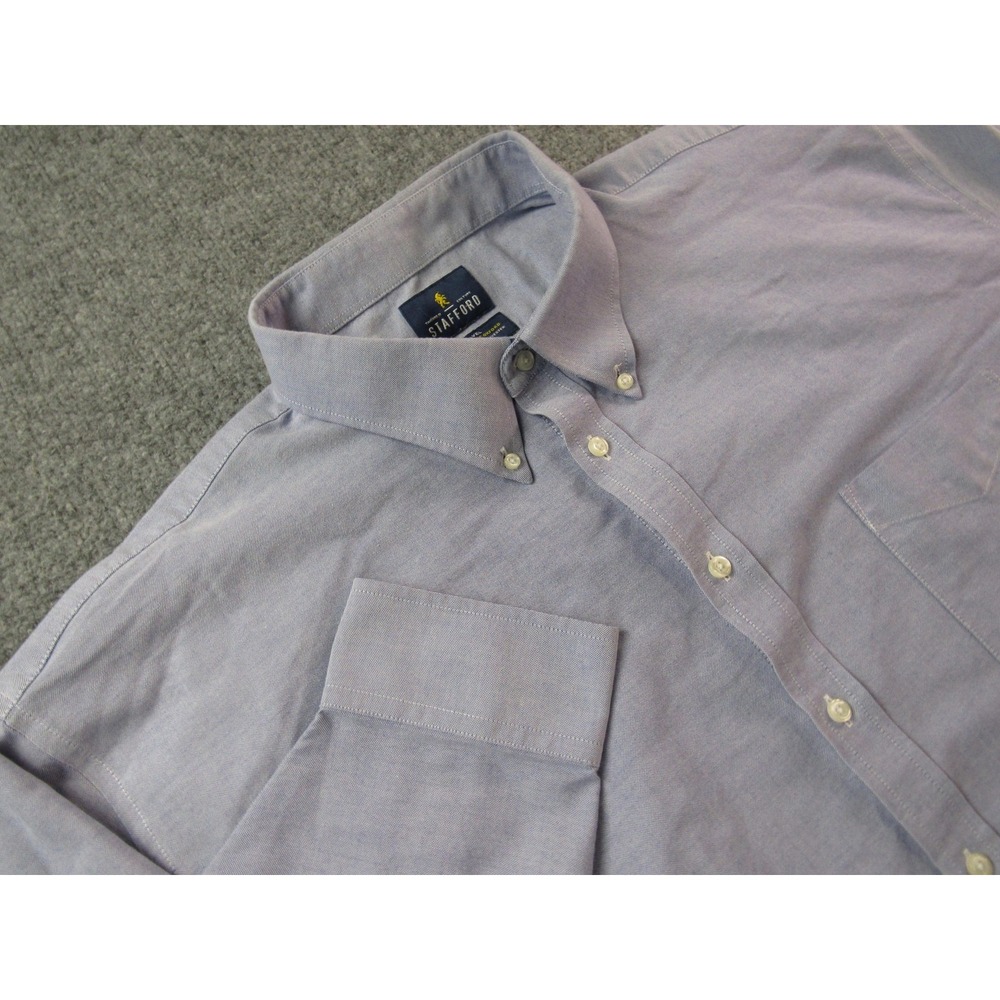 Stafford Shirt Mens‎ 20 34-35 Blue Travel Wrinkle Free Oxford Button Down Big